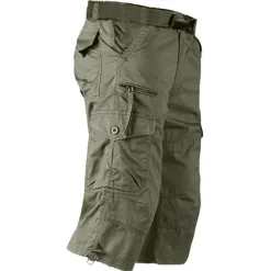 Online OUKU Men's Cargo Shorts Capri shorts Capri Pants Hiking Shorts Elastic Waist Multi Pocket With Belt Plain Comfort Breathable Calf-Length Daily Sports Streetwear Stylish Casual / Sporty Camouflage Black