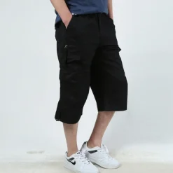 Online OUKU Men's Cargo Shorts Capri shorts Capri Pants Hiking Shorts Elastic Waist Multi Pocket With Belt Plain Comfort Breathable Calf-Length Daily Sports Streetwear Stylish Casual / Sporty Camouflage Black