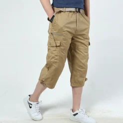 Online OUKU Men's Cargo Shorts Capri shorts Capri Pants Hiking Shorts Elastic Waist Multi Pocket With Belt Plain Comfort Breathable Calf-Length Daily Sports Streetwear Stylish Casual / Sporty Camouflage Black