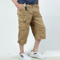 Online OUKU Men's Cargo Shorts Capri shorts Capri Pants Hiking Shorts Elastic Waist Multi Pocket With Belt Plain Comfort Breathable Calf-Length Daily Sports Streetwear Stylish Casual / Sporty Camouflage Black