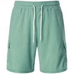 Discount OUKU Men's Cargo Shorts Casual Shorts Corduroy Shorts Drawstring Elastic Waist Multi Pocket Plain Comfort Soft Full Length Outdoor Daily Holiday Sports Fashion Black Army Green