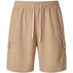 Discount OUKU Men's Cargo Shorts Casual Shorts Corduroy Shorts Drawstring Elastic Waist Multi Pocket Plain Comfort Soft Full Length Outdoor Daily Holiday Sports Fashion Black Army Green