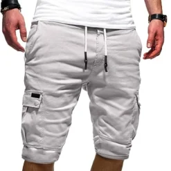 Online OUKU Men's Cargo Shorts Drawstring Multi Pocket Solid Color Outdoor Knee Length Daily Weekend Streetwear Casual Black White Inelastic