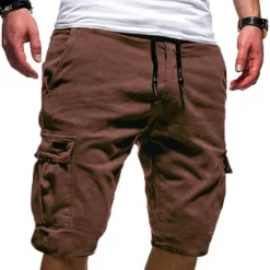 Online OUKU Men's Cargo Shorts Drawstring Multi Pocket Solid Color Outdoor Knee Length Daily Weekend Streetwear Casual Black White Inelastic