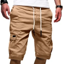 Online OUKU Men's Cargo Shorts Drawstring Multi Pocket Solid Color Outdoor Knee Length Daily Weekend Streetwear Casual Black White Inelastic