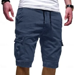 Online OUKU Men's Cargo Shorts Drawstring Multi Pocket Solid Color Outdoor Knee Length Daily Weekend Streetwear Casual Black White Inelastic