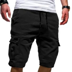 Best OUKU Men's Cargo Shorts Drawstring Sporty Multi Pocket Plain Knee Length Streetwear Punk & Gothic Black White Micro-elastic