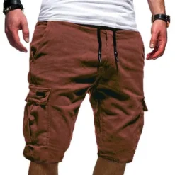 Best OUKU Men's Cargo Shorts Drawstring Sporty Multi Pocket Plain Knee Length Streetwear Punk & Gothic Black White Micro-elastic