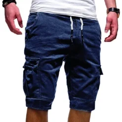 Best OUKU Men's Cargo Shorts Drawstring Sporty Multi Pocket Plain Knee Length Streetwear Punk & Gothic Black White Micro-elastic