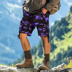 Sale OUKU Men's Cargo Shorts Hiking Shorts Pocket Multi Pocket Camouflage Comfort Breathable Short Casual Chino Camouflage Red Yellow camouflage Inelastic