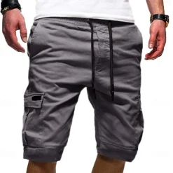 Discount OUKU Men's Cargo Shorts Hiking Shorts Drawstring Multi Pocket Elastic Drawstring Design Plain Knee Length Daily Wear Weekend Streetwear Basic Casual Black White Micro-elastic
