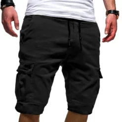 Discount OUKU Men's Cargo Shorts Hiking Shorts Drawstring Multi Pocket Elastic Drawstring Design Plain Knee Length Daily Wear Weekend Streetwear Basic Casual Black White Micro-elastic