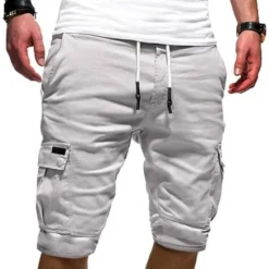 Discount OUKU Men's Cargo Shorts Hiking Shorts Drawstring Multi Pocket Elastic Drawstring Design Plain Knee Length Daily Wear Weekend Streetwear Basic Casual Black White Micro-elastic