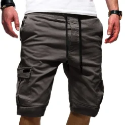 Discount OUKU Men's Cargo Shorts Hiking Shorts Drawstring Multi Pocket Elastic Drawstring Design Plain Knee Length Daily Wear Weekend Streetwear Basic Casual Black White Micro-elastic