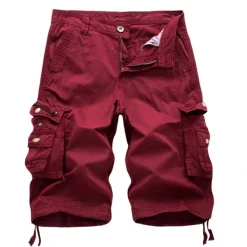 Sale OUKU Men's Cargo Shorts Hiking Shorts Zipper Pocket Classic Plain Cycling Outdoor Knee Length Casual Stylish Wine Red White gray Inelastic