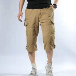 Discount OUKU Men's Cargo Shorts Hiking Shorts Multi Pocket Plain Comfort Outdoor Calf-Length Cotton Cargo Shorts ArmyGreen Black Micro-elastic