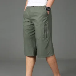 OUKU Men's Cargo Shorts Hiking Shorts Summer Outdoor Loose Ripstop Breathable Quick Dry Zipper Pocket Capri Pants Bottoms Below Knee Black Army Green Cotton Work Hunting Fishing XL XXL XXXL 4XL 5XL