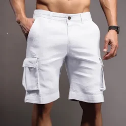 Sale OUKU Men's Cargo Shorts Linen Shorts Summer Shorts Pocket Multi Pocket Straight Leg Plain Comfort Breathable Outdoor Daily Going out Fashion Casual White Khaki