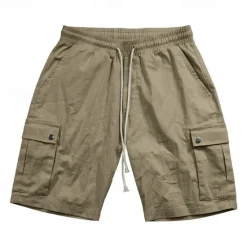 Sale OUKU Men's Cargo Shorts Linen Shorts Summer Shorts Beach Shorts Drawstring Elastic Waist Multi Pocket Plain Comfort Breathable Knee Length Outdoor Work Daily Classic Style Casual Black White