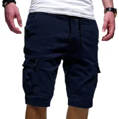 Best OUKU Men's Cargo Shorts Multi Pocket Map Outdoor Sports Knee Length Holiday Going out Weekend Shorts Slim Lake blue Navy Inelastic