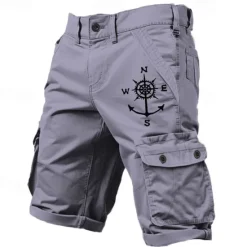 Clearance OUKU Men's Cargo Shorts Multiple Pockets Compass Printed Sports Outdoor Shorts Classic Bottoms