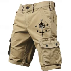 Clearance OUKU Men's Cargo Shorts Multiple Pockets Compass Printed Sports Outdoor Shorts Classic Bottoms