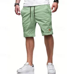 Discount OUKU Men's Cargo Shorts Shorts Summer Shorts Drawstring Elastic Waist Multi Pocket Plain Comfort Wearable Knee Length Outdoor Sport Daily Fashion Casual Black Light Green