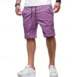 Discount OUKU Men's Cargo Shorts Shorts Summer Shorts Drawstring Elastic Waist Multi Pocket Plain Comfort Wearable Knee Length Outdoor Sport Daily Fashion Casual Black Light Green
