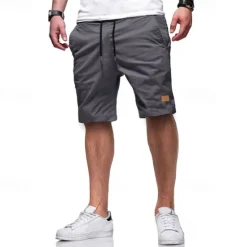 Discount OUKU Men's Cargo Shorts Shorts Summer Shorts Drawstring Elastic Waist Multi Pocket Plain Comfort Wearable Knee Length Outdoor Sport Daily Fashion Casual Black Light Green