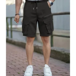 Discount OUKU Men's Cargo Shorts Shorts Summer Shorts Drawstring Elastic Waist Multi Pocket Plain Comfort Wearable Knee Length Outdoor Sport Daily Fashion Casual Black Brown