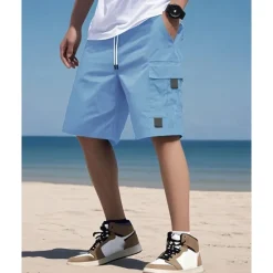 OUKU Men's Cargo Shorts Shorts Summer Shorts Drawstring Elastic Waist Multi Pocket Plain Comfort Wearable Knee Length Outdoor Sport Daily Fashion Casual Black Navy Blue