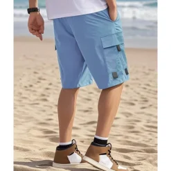 OUKU Men's Cargo Shorts Shorts Summer Shorts Drawstring Elastic Waist Multi Pocket Plain Comfort Wearable Knee Length Outdoor Sport Daily Fashion Casual Black Navy Blue