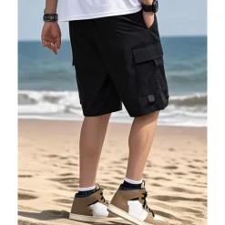 OUKU Men's Cargo Shorts Shorts Summer Shorts Drawstring Elastic Waist Multi Pocket Plain Comfort Wearable Knee Length Outdoor Sport Daily Fashion Casual Black Navy Blue