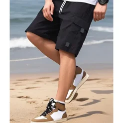 OUKU Men's Cargo Shorts Shorts Summer Shorts Drawstring Elastic Waist Multi Pocket Plain Comfort Wearable Knee Length Outdoor Sport Daily Fashion Casual Black Navy Blue