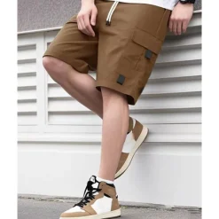 OUKU Men's Cargo Shorts Shorts Summer Shorts Drawstring Elastic Waist Multi Pocket Plain Comfort Wearable Knee Length Outdoor Sport Daily Fashion Casual Black Navy Blue