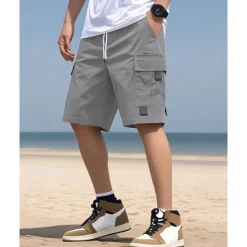 OUKU Men's Cargo Shorts Shorts Summer Shorts Drawstring Elastic Waist Multi Pocket Plain Comfort Wearable Knee Length Outdoor Sport Daily Fashion Casual Black Navy Blue