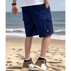 OUKU Men's Cargo Shorts Shorts Summer Shorts Drawstring Elastic Waist Multi Pocket Plain Comfort Wearable Knee Length Outdoor Sport Daily Fashion Casual Black Navy Blue