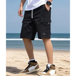 OUKU Men's Cargo Shorts Shorts Summer Shorts Drawstring Elastic Waist Multi Pocket Plain Comfort Wearable Knee Length Outdoor Sport Daily Fashion Casual Black Navy Blue