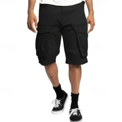 Sale OUKU Men's Cargo Shorts Shorts Summer Shorts Drawstring Elastic Waist Multi Pocket Plain Comfort Wearable Knee Length Outdoor Sport Daily Fashion Casual Black Khaki