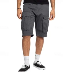 Sale OUKU Men's Cargo Shorts Shorts Summer Shorts Drawstring Elastic Waist Multi Pocket Plain Comfort Wearable Knee Length Outdoor Sport Daily Fashion Casual Black Khaki