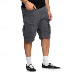Sale OUKU Men's Cargo Shorts Shorts Summer Shorts Drawstring Elastic Waist Multi Pocket Plain Comfort Wearable Knee Length Outdoor Sport Daily Fashion Casual Black Khaki