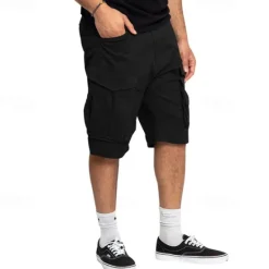 Sale OUKU Men's Cargo Shorts Shorts Summer Shorts Drawstring Elastic Waist Multi Pocket Plain Comfort Wearable Knee Length Outdoor Sport Daily Fashion Casual Black Khaki