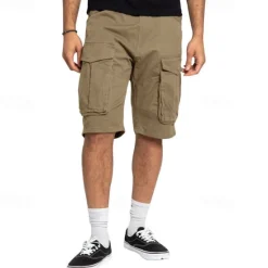 Sale OUKU Men's Cargo Shorts Shorts Summer Shorts Drawstring Elastic Waist Multi Pocket Plain Comfort Wearable Knee Length Outdoor Sport Daily Fashion Casual Black Khaki