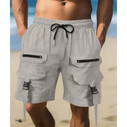 Discount OUKU Men's Cargo Shorts Shorts Summer Shorts Drawstring Elastic Waist Multi Pocket Plain Comfort Wearable Knee Length Outdoor Sport Daily Fashion Casual Black Brown