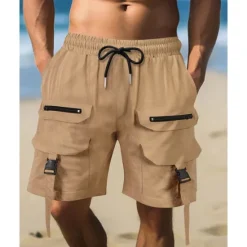 Discount OUKU Men's Cargo Shorts Shorts Summer Shorts Drawstring Elastic Waist Multi Pocket Plain Comfort Wearable Knee Length Outdoor Sport Daily Fashion Casual Black Brown