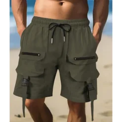 Discount OUKU Men's Cargo Shorts Shorts Summer Shorts Drawstring Elastic Waist Multi Pocket Plain Comfort Wearable Knee Length Outdoor Sport Daily Fashion Casual Black Brown