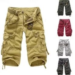 Online OUKU Men's Cargo Shorts Shorts Capri Pants Multi Pocket Straight Leg Solid Colored Comfort Wearable Calf-Length Outdoor Daily Sports Stylish Yellow Army Green