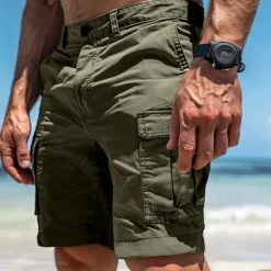 Hot OUKU Men's Cargo Shorts Shorts Bermuda shorts Casual Shorts Multi Pocket Straight Leg Plain Comfort Soft Knee Length Casual Holiday Beach Fashion Streetwear Black Green Micro-elastic