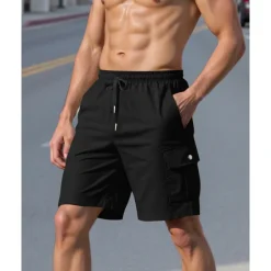 Hot OUKU Men's Cargo Shorts Shorts Summer Shorts Drawstring Elastic Waist Multi Pocket Plain Comfort Wearable Knee Length Outdoor Sport Daily Fashion Casual Black White