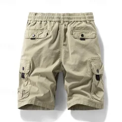 Online OUKU Men's Cargo Shorts Shorts Summer Shorts Drawstring Elastic Waist Multi Pocket Plain Comfort Wearable Knee Length Outdoor Sport Daily Fashion Casual Black Khaki